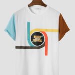 Men's Colorful Striped Letter Print Patchwork Casual Short Sleeve T-Shirts