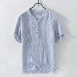 Men's Fashion Striped Short Sleeve Buttons Casual T-shirts