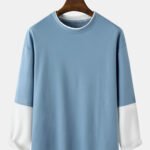 Men's Faux Two Pieces Dropped Shoulder Sleeve T-Shirt