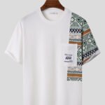 Men's Vintage Geometric Print Patchwork Crew Neck Short Sleeve T-Shirts