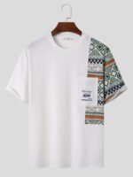 Men's Vintage Geometric Print Patchwork Crew Neck Short Sleeve T-Shirts