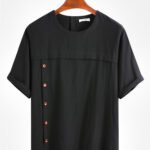 Men's 100% Cotton Crew Neck Buttons Breathable Short Sleeve Casual T-Shirts
