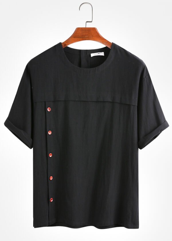 Men's 100% Cotton Crew Neck Buttons Breathable Short Sleeve Casual T-Shirts