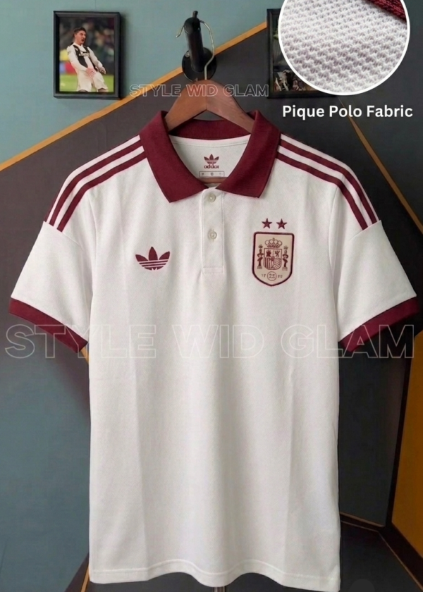Spain National Team Retro Edition Polo T shirt – White & Maroon