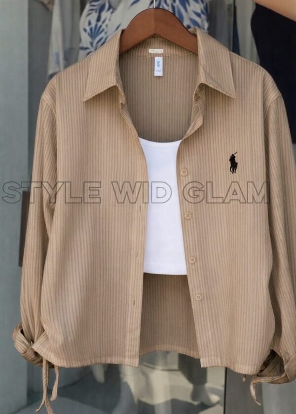 Premium Ladies Shirt with inner (Logo Printed) – Beige Striped