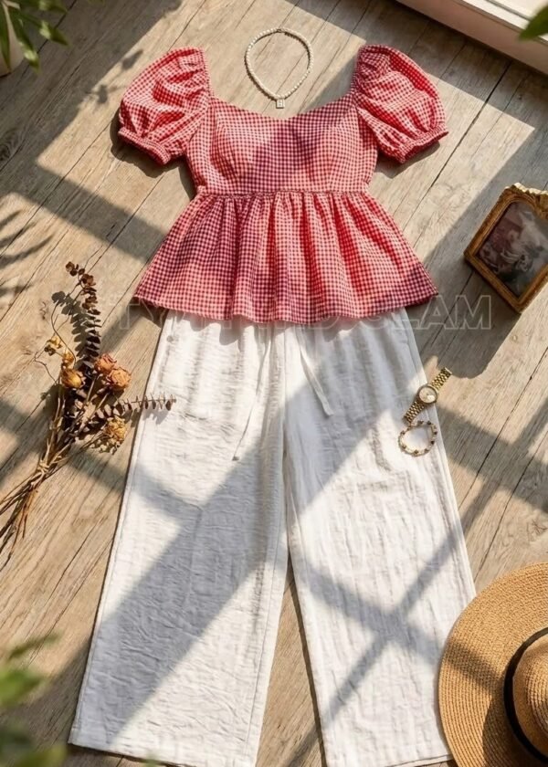 Premium Berry Sweet Co-ord Set (Red Tops and White Pant)