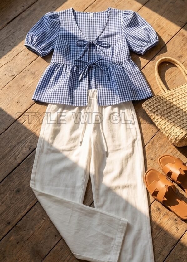 "The Gingham Darling Set" (Tops + Pant + white inner)