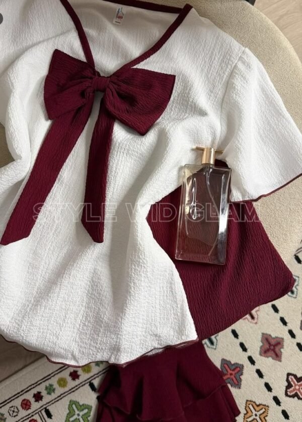 Sweetheart Ruffle Set - Maroon & White (Tops and Pant )