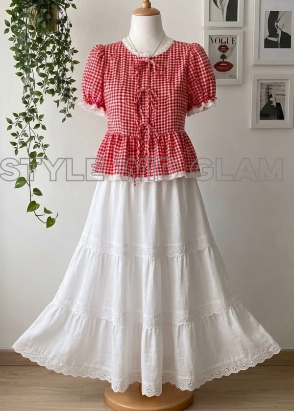 Cherry Kiss Two-Piece - Red & White (Tops + Skirt + inner)
