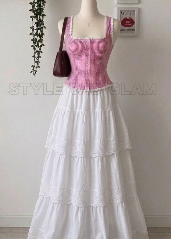 Fairy Tale Bloom Set - Pink & White (Tops + Skirt )