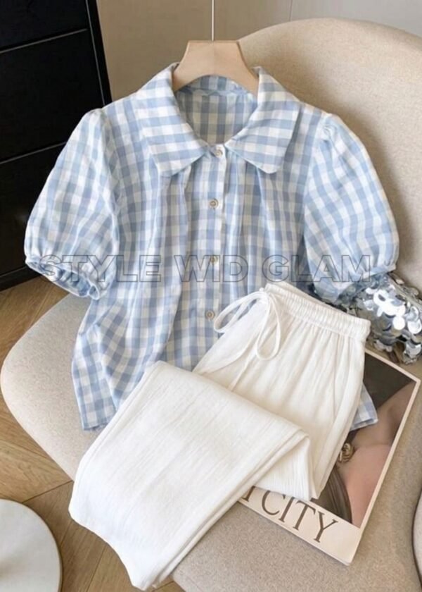 Pastel Blue and White Aesthetic Pant Combo (Tops and Pant)